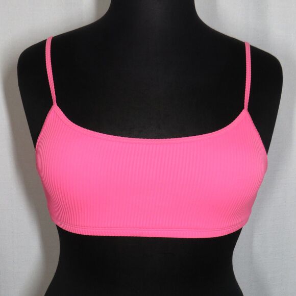 Halara Bright Pink Ribbed Padded Bikini Swim Top Size XL - Picture 3 of 7